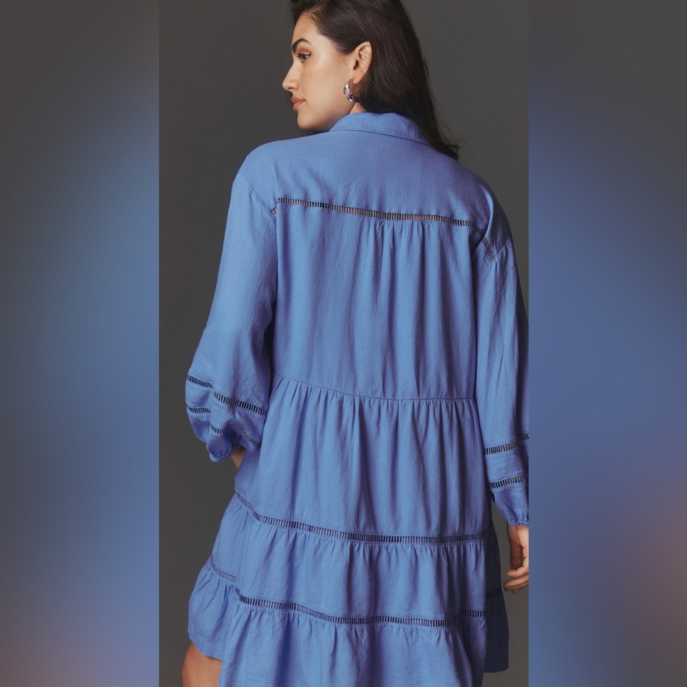 Anthropologie The Bettina Tiered Mini Shirt Dress by Maeve: Linen Edition - Picture 2 of 4